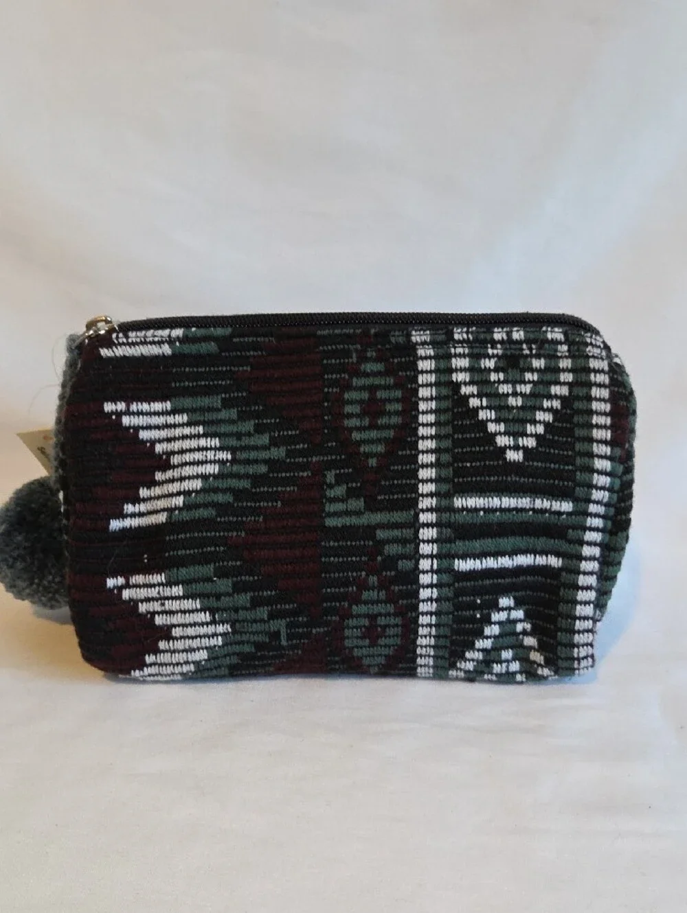 Cost Plus World Market Green, Maroon & White Woven Cosmetic Pouch